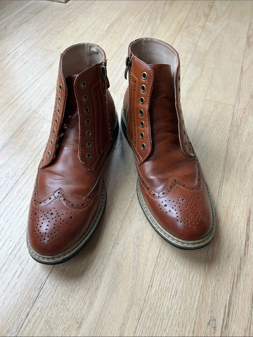 Men's Classic Leather Bruno Marc Wingtip Zipper Ankle Boots, Size 7